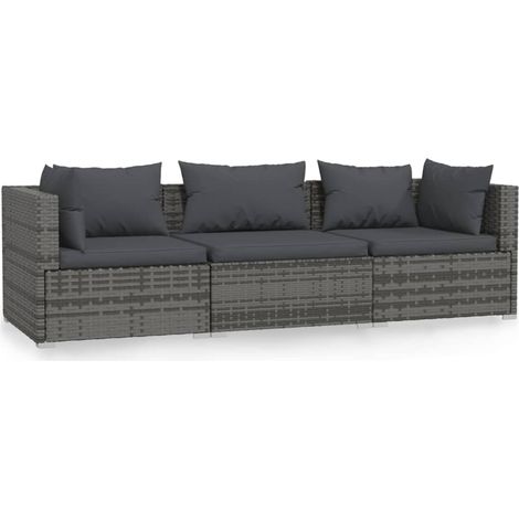 Maison Exclusive - 3-Sitzer-Sofa mit Kissen Grau Poly Rattan