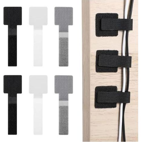 Confezione da 60 fascette per cavi autoadesive in nylon riutilizzabili per ufficio e casa (argento, nero, bianco) - (1/5)