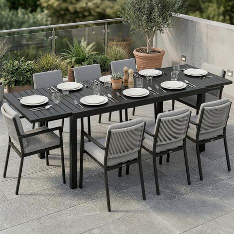 Table de jardin extensible pour 6-8 personnes, aluminium avec plateau à lattes, noir. (1/5)