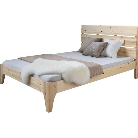 Décoshop26 – Lit adulte 2 personnes en bois de pin avec sommier à lattes 140 x 200 cm – Bords arrondis – Hauteur tête de lit 102 cm – LIT06167 (1/5)
