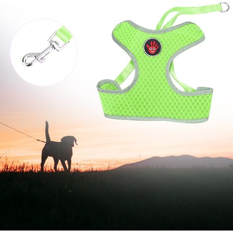 Harnais de poitrine pour animaux de compagnie en maille respirante polyester, style gilet, avec laisse de traction pour chiens et chats (Vert M) (1/5)