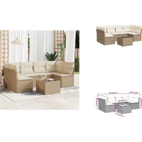 7-tlg. Garten-Sofagarnitur mit Kissen Beige Poly Rattan - Gartenmöbel Set - PE-Rattan Möbel - Outdoor Sofa - Lounge Set - Esstisch (1/3)