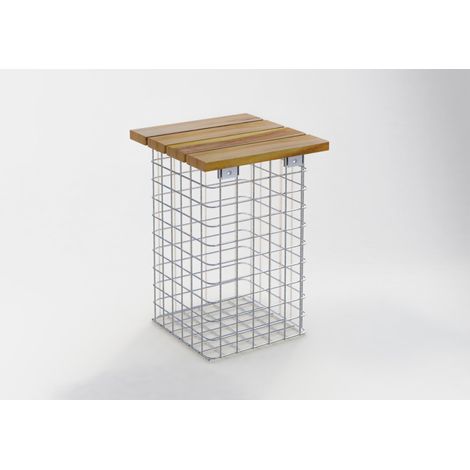 Gabiondeco - Banc de jardin Teck 32 cm x 52 cm x 32 cm. maillage 5 x 5 cm. galvanisé à chaud - Made in Germany (1/4)