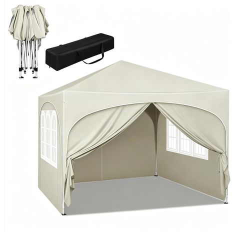 Gazebo pieghevole 3x3 m beige con pareti laterali, tetto Oxford 210D e borsa (1/5)
