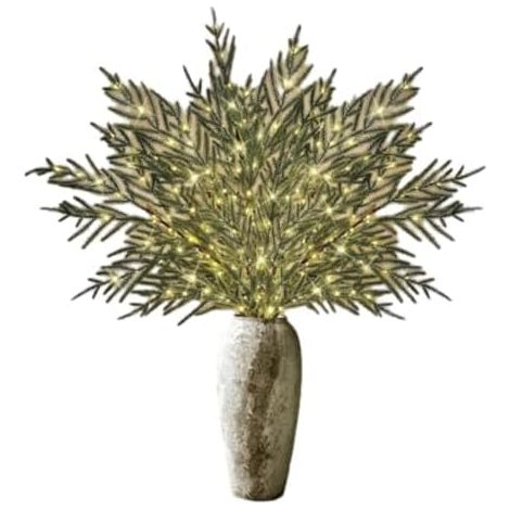 Lot de 4 branches de pin Norfolk lumineuses de Noël artificielles avec lumières, accessoires de bricolage, bouquets et couronnes, décoration d'une seule branche, texture d'aiguille réaliste de 88,9 cm (1/5)