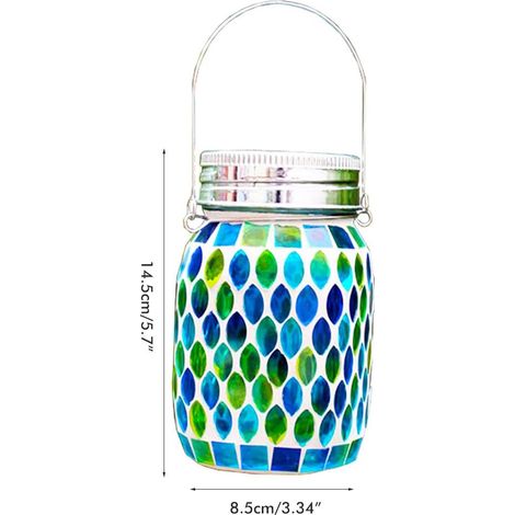 Lampe solaire mosaïque, lampe bocal Mason, lampe suspendue d'extérieur, projecteur en verre étanche, lanterne suspendue, veilleuse, lampe de table décorative, lampe solaire bleue de jardin (1/5)