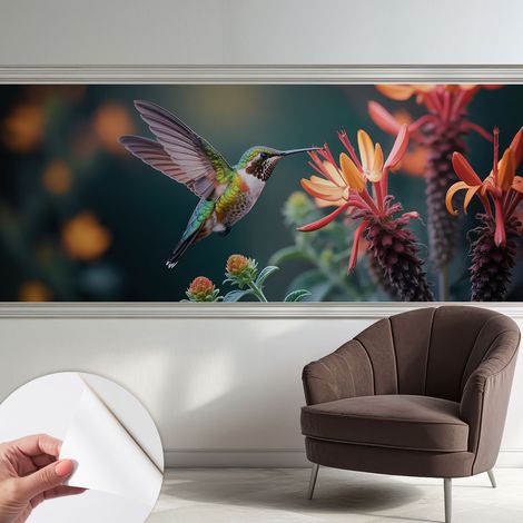 Papier peint adhésif autocollant pour salon chambre à coucher peint imprimé pour mur Fleurs de colibri 250x104 cm (1/5)