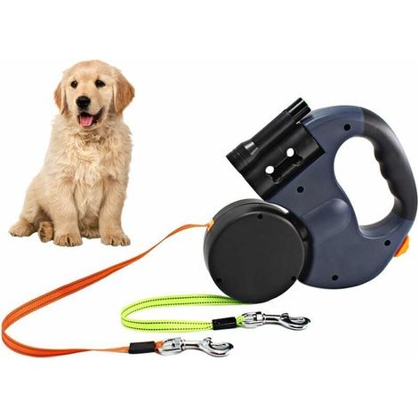 Ausziehbare Doppelleine für Hunde, 3 m lange Doppelleine für zwei Hunde, flexible Doppelleine mit rutschfestem Griff, für kleine und mittelgroße Hunde (1/5)