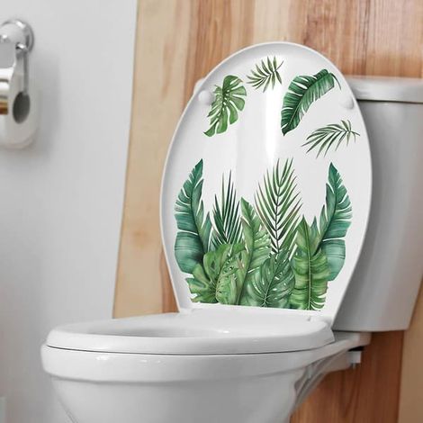 Autocollants pour abattant de toilettes avec motifs de feuilles et de fleurs, style rétro mignon, amovibles et autocollants colorés, pour décorer votre salle de bain. (1/4)