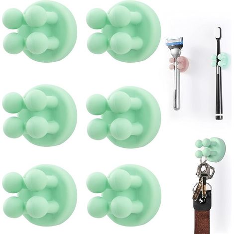 Lot de 6 porte-brosses à dents en silicone, porte-rasoir multifonction, étanche, autocollant, pour salle de bain, cuisine, salon, bureau (vert)