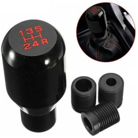 Pomos de palanca de cambios, XU, pomo de palanca de cambios universal de 5 velocidades, pomo de palanca de cambios manual de metal con 3 adaptadores de 8 mm, 10 mm y 12 mm para coches manuales - Negro