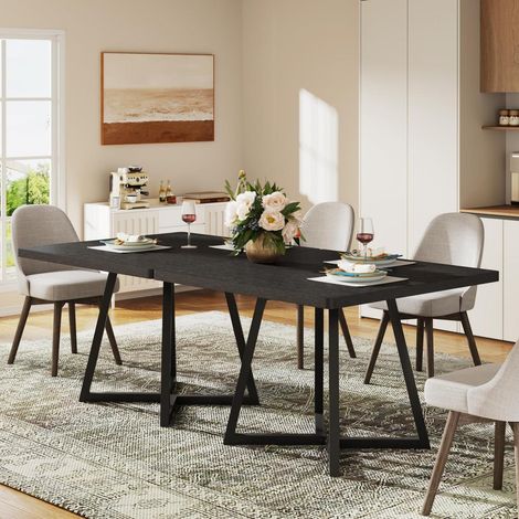 Esstisch quadratisch 80cm industriell mit Metallfuß für 2 Personen schwarz (1/5)