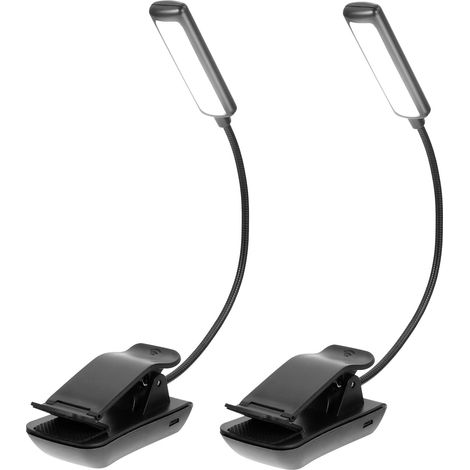 Mikikit Lampe LED de Lecture Noire à Pince, Lot 2, Design Stable (1/5)