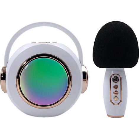 Enceinte Bluetooth portable pour adultes et enfants - Haut-parleur intégré, Bluetooth, lumière LED, microphone filaire - Gris