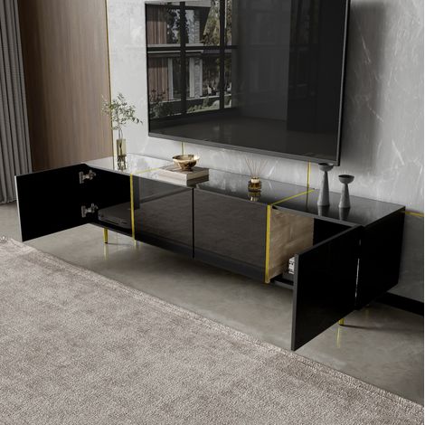 credenza mobile tv 170 cm 4 ante nero lucido oro HAVRYA (1/5)