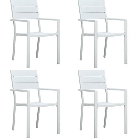 vidaXL Sillas de jardín 4 unidades HDPE aspecto de madera blanco (1/5)