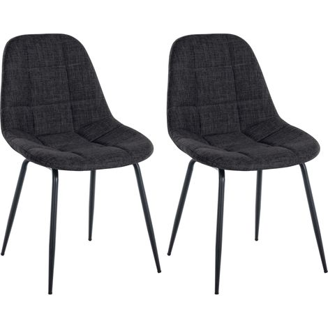 Set di 2 sedie quadrate con cuciture decorative con seduta in tessuto grigio scuro e gambe in metallo nero opaco 100001670