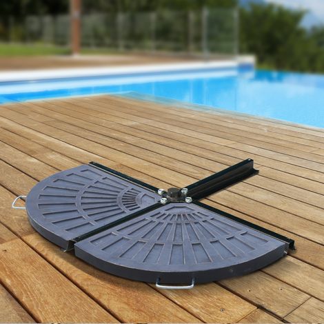 2-tl. Ensemble de poids pour porte-parapluies Porte-parapluies en plaques Base de parasol semi-circulaire avec poignée Résine plastique + métal Bronze 66 x 47 x 4,2 cm 30 kg (1/5)