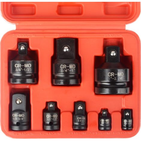 Set of 8 chrome-plated molybdenum steel impact socket adapters: 1/4", 3/8", 1/2", 3/4" square drive female to male (1/5)
