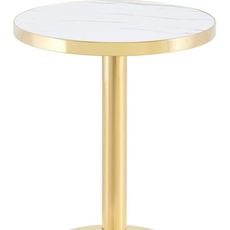 Table d'appoint ronde moderne avec plateau effet marbre UV et cadre en acier inoxydable doré (1/5)