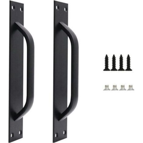 Ahlsen Lot de 2 Grange de Poignée de Porte, Handle de Porte de Grange, Poignée de Porte en Acier Massif, Handle de Porte Coulissante Lourde Pour Cuisine, Meubles, y Compris les Vis, Noire,200MM (1/4)
