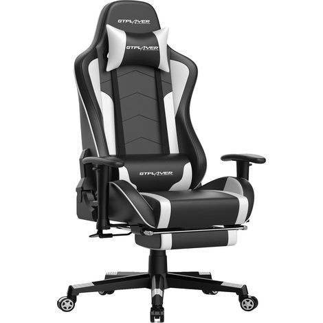 Chaise de jeu, haut-parleurs Bluetooth, design ergonomique, Noir-Blanc (1/2)
