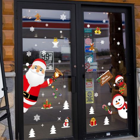 Sticker Fenetre Noel - Autocollant Electrostatique PVC Reutilisable - Motifs Flocons Pere Noel Bonhomme De Neige - 218 Pieces - 60 x 90 cm (1/5)
