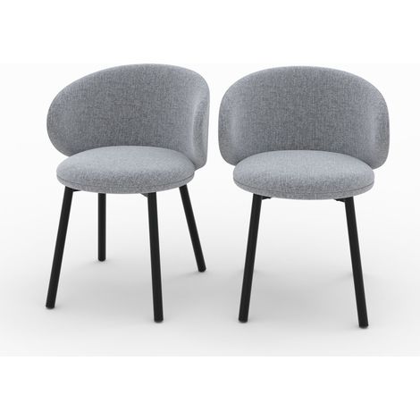 Set de 2 sillas de bar en tela jaspeada gris oscuro con patas negras - Cécilia