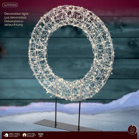 Lumineo Micro-LED Lichterkranz Silberfarben auf schwarzem Ständer Ø 38 cm Höhe 51 cm 500 Lichter - warmweiß (1/2)