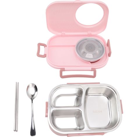 Boîte Bento 1450ml en Acier Inoxydable à Double Compartiment Thermos, Boîte à Déjeuner 2 Étages pour Étudiants, Rose (1/5)