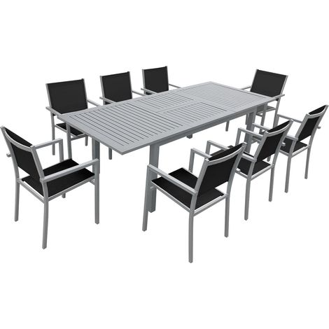 Set di mobili da giardino estensibili CAPRI in textilene nero 8 posti - alluminio grigio