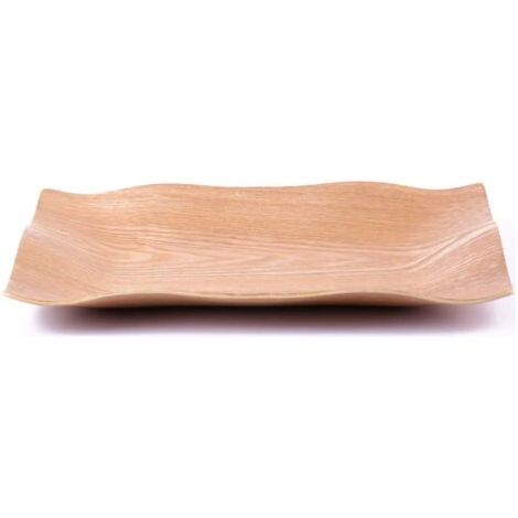 Plateau de service en bois 13,6 x 9,3 pouces Assiette rectangulaire en bois avec bord ondulé, plateau en bois pour servir des fruit (1/5)