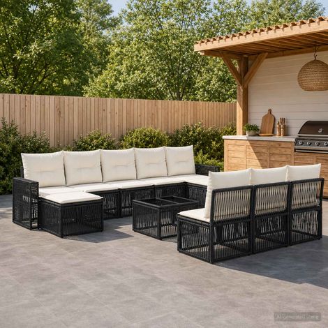 Salon de jardin modulable 11 pièces en polyrotin noir et blanc crème, 84.75kg - PANGIVO (1/5)