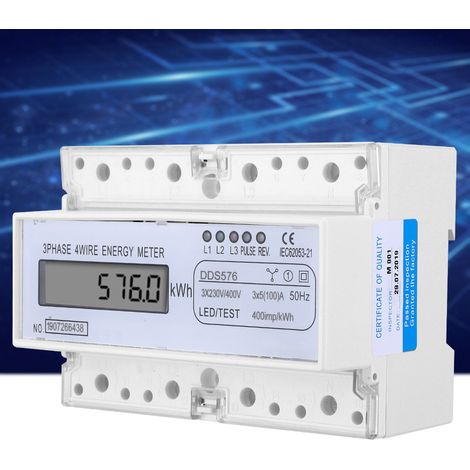 Wattstundenzähler DDS576 mit LCD-Anzeige, 3-phasig, 4-adrig, 7-polig, 380 V, Stromzähler (1/5)