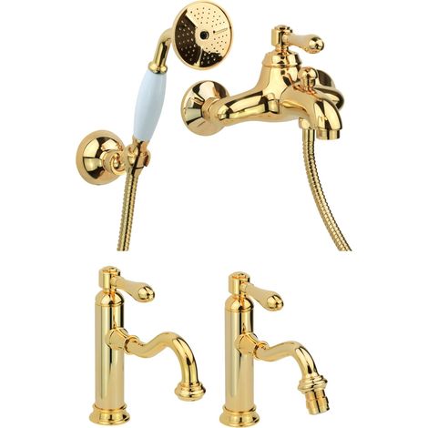 Badezimmer-Set mit Waschtischarmatur, Bidet und Badewanne im Retro-Gold-Stil Gattoni Oxford KITOXFORDD08 (1/5)