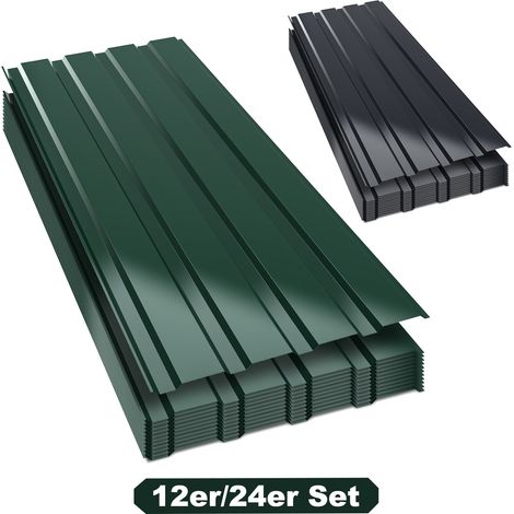 Randaco Lot 12 tôles de toiture acier galvanisé 115 x 45 cm vert
