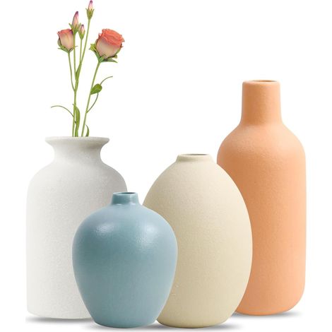 Lot de 4 vases en céramique colorés - Petits vases rustiques modernes - Pour la décoration de la maison, le bureau, la bibliothèque, la table basse, H0236A06 (1/5)