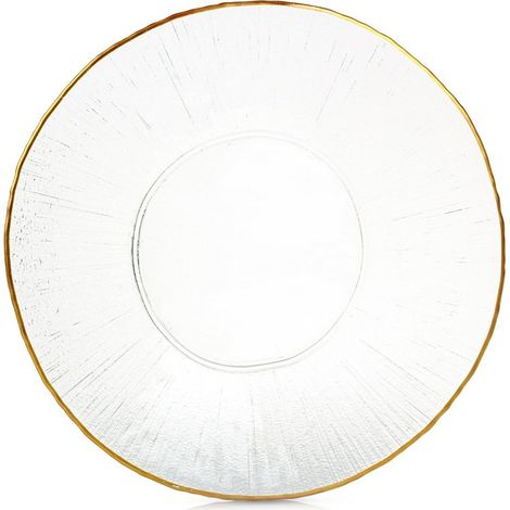 Piatto piano, basso, in vetro, con bordo dorato, 30 cm (1/5)