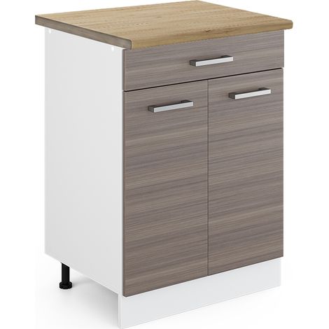 Mobiletto base per cucina R-Line, Grigio, 60 cm con cassetto, PL Rovere, Vicco (1/5)