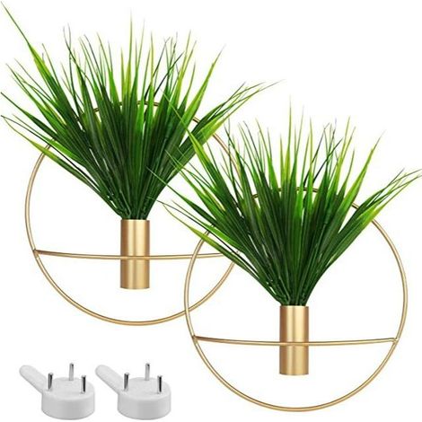 GDHZS-  2 Pièces Jardinières Plante Suspendues en Métal Vase Mural Géométrique Moderne Suspendre Rond doré (Sans fleurs） (1/5)