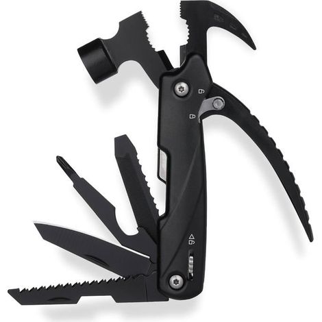 Outil multifonction 12 en 1 : marteau, arrache-clous, pince, couteau, lime, ouvre-boîte, tournevis – Outil de survie polyvalent pour le camping (1/5)