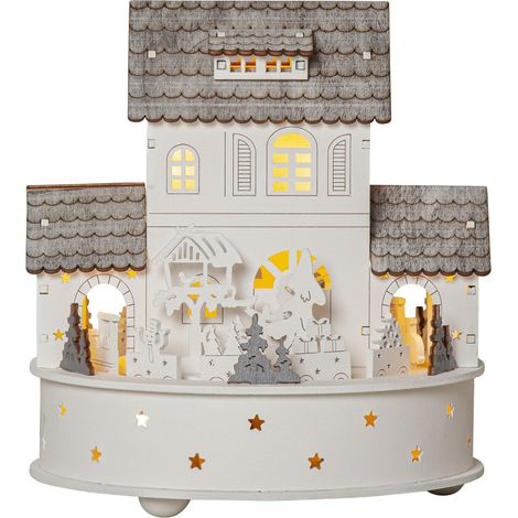 LED Weihnachtsdorf ,Grauberg' mit Zug, Spieluhr, Timer, Batterie, Holz (1/5)