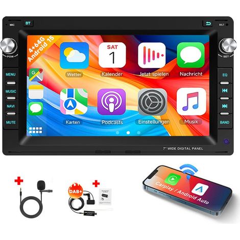 Autoradio Android 15 7 Pouces 4Go+64Go pour VW Polo 9N / Golf 4 / Passat B5 - Apple CarPlay, GPS, RDS, Microphone Intégré - 4+64G DAB+ (1/5)