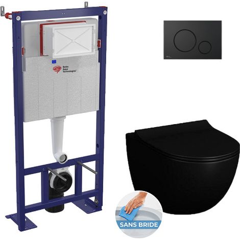 Swiss Aqua Technologies Pack WC bâti-autoportant, WC Sento noir mat sans bride, Abattant softclose, Plaque noire SMART-BlackSento-2 (1/5)
