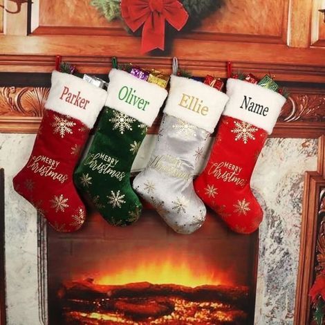 Christmas Socks - 4 Pieces - Embroidered - Red - Home Decor