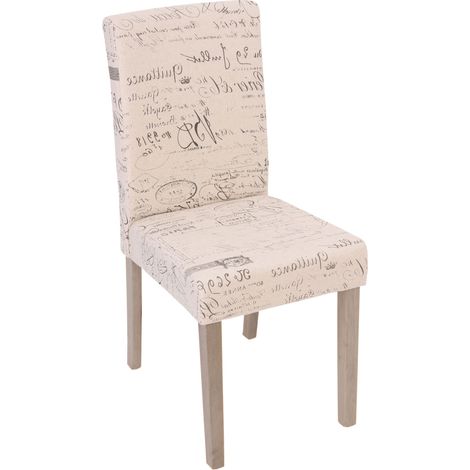 4x chaise de séjour Littau, fauteuil - tissu avec écriture, crème, pieds couleur chaîne (1/5)