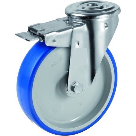 Roulette à oeil pivotante à frein diamètre 100 mm roue polyuréthane BLEU-SOFT® - 120 Kg (1/2)