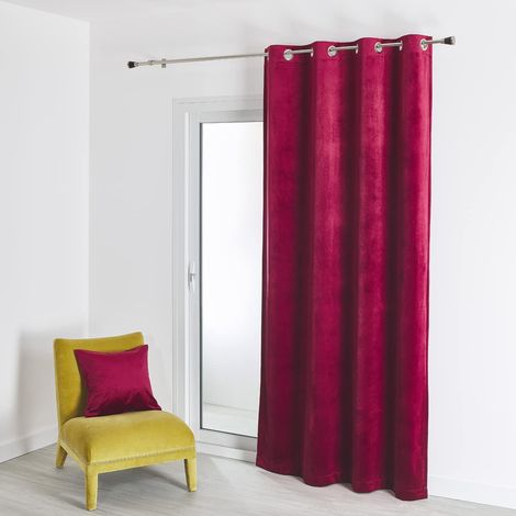 Rideau en Velours Feutré Uni - Velours Doux Épais - Occultant Anti Bruit Thermique - pour Salon Chambre Bureau - 8 Œillets Ø 4 cm - 135 x 260 cm - Bordeaux (1/5)