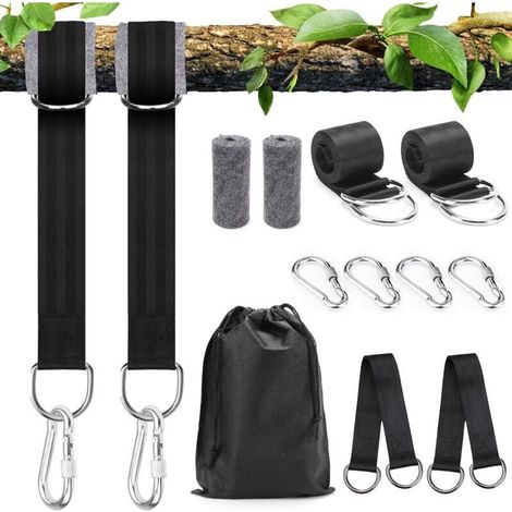 Kit De Fixation Pour Balançoire Et Hamac - Kit Complet Comprenant 2 Sangles, 4 Mousquetons, 4 Anneaux En D, Des Protections Pour Arbres, Un Sac De Rangement Et 2 Sangles D'extension. Supporte Jusqu'à (1/5)