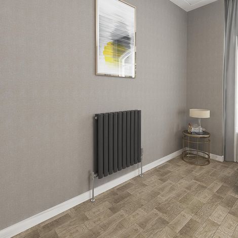 600x590mm Black Double Oval Column Radiator Horizontal Modern Central Heating Radiators (1/5)